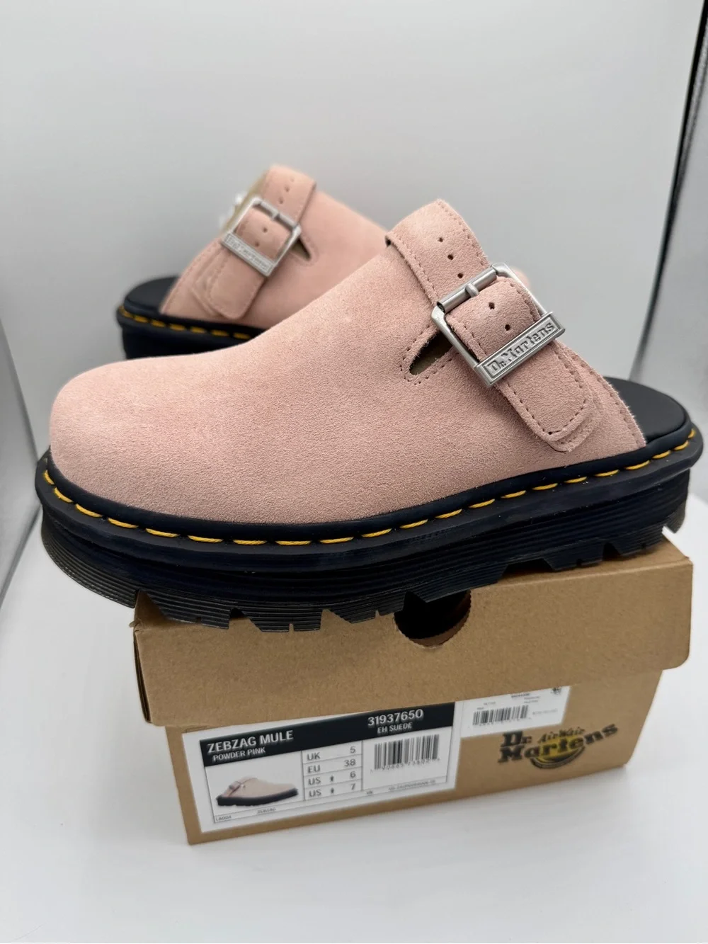NWT Dr Martens Zebzag Mule Unisex , Powder Pink Platforms